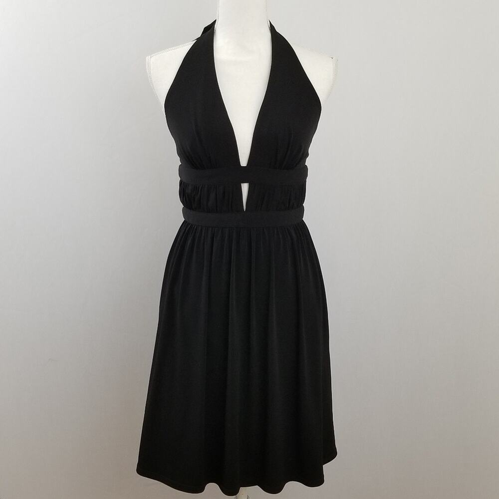NWT ABS Allen Schwartz Black Halter Dress Quiet Luxury Minimalist Old Money